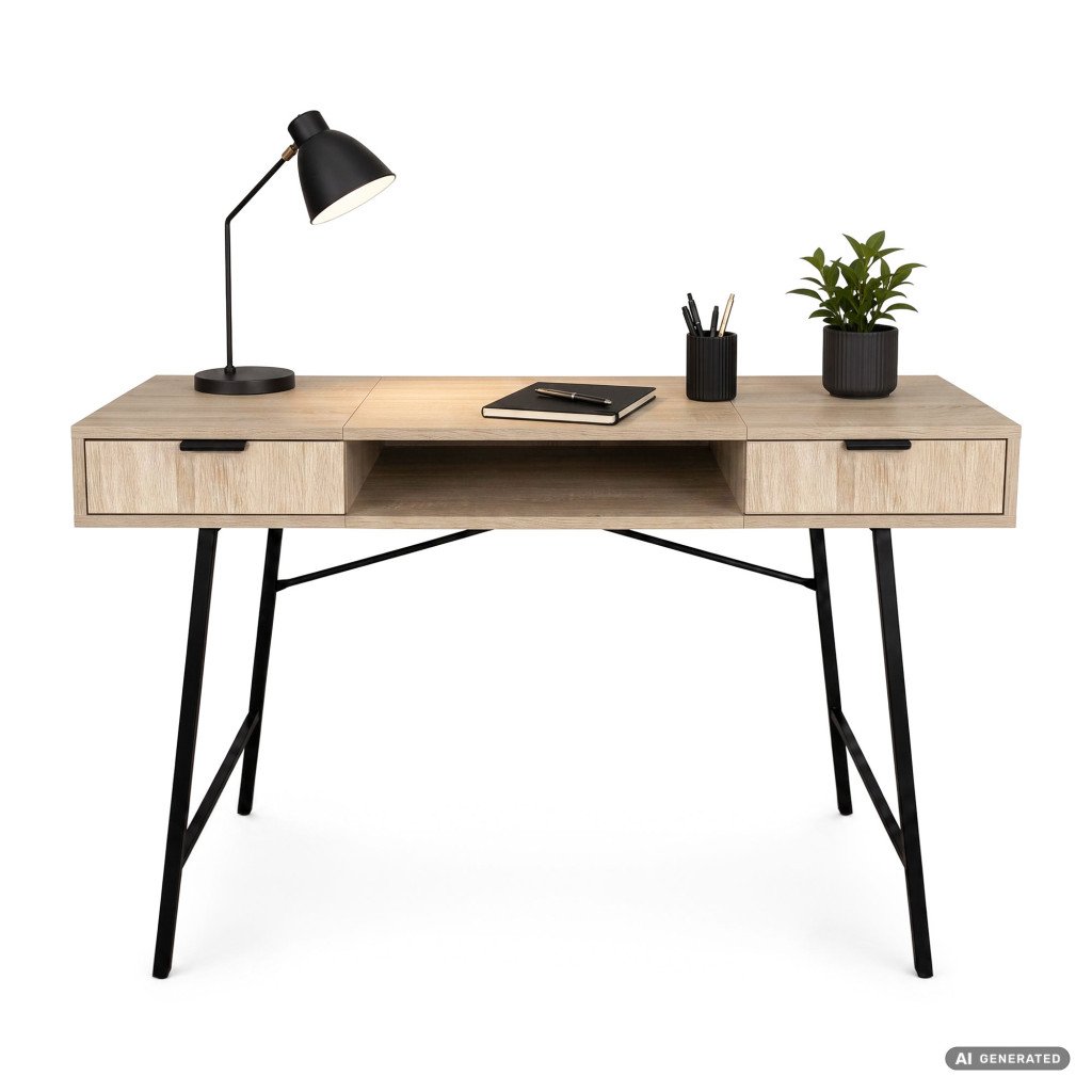 Birou industrial Akord cu 2 sertare și raft – stejar sonoma, 120 × 50 × 80,5 cm - imagine 2