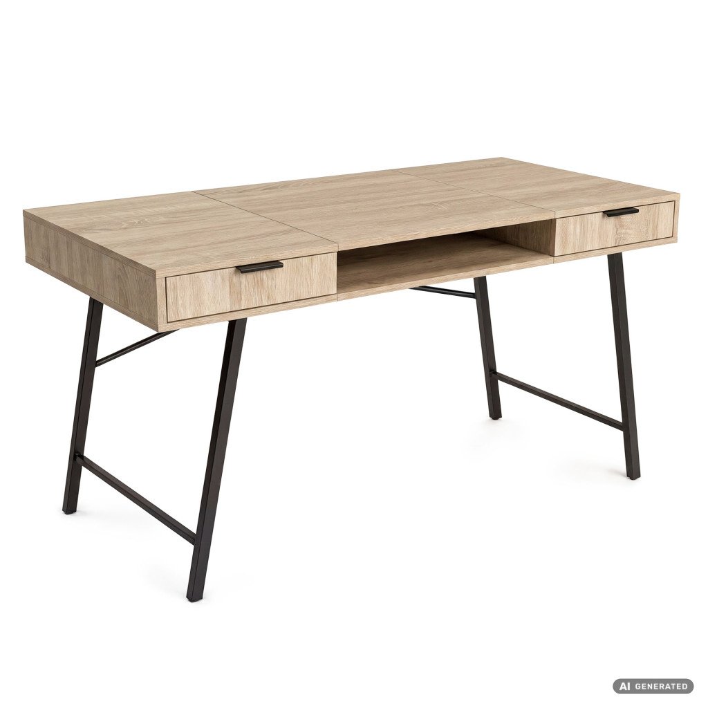 Birou industrial Akord cu 2 sertare și raft – stejar sonoma, 120 × 50 × 80,5 cm