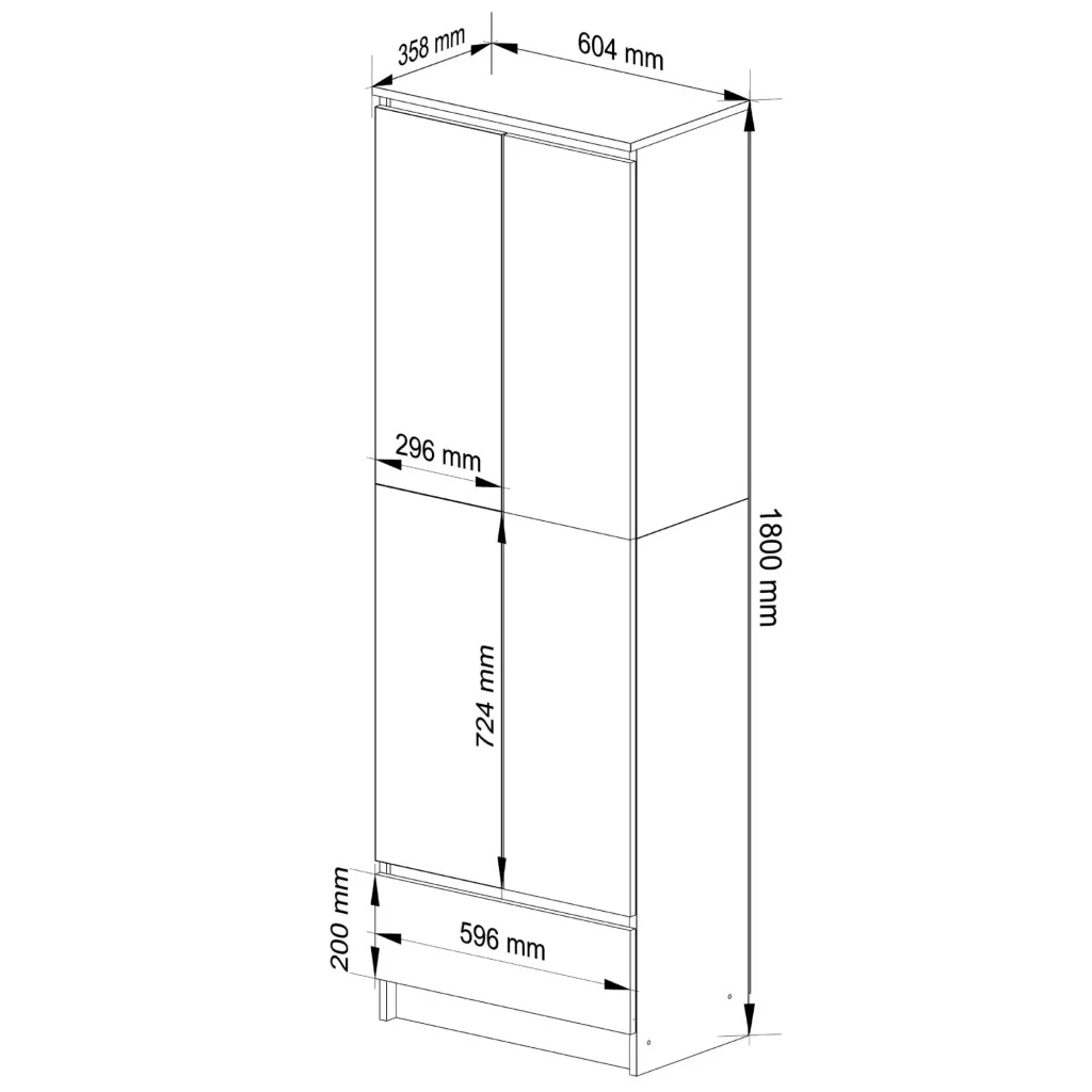 Dulap închis R60 cu sertar și 4 rafturi – stejar sonoma și alb, 60 × 35 × 180 cm - imagine 3