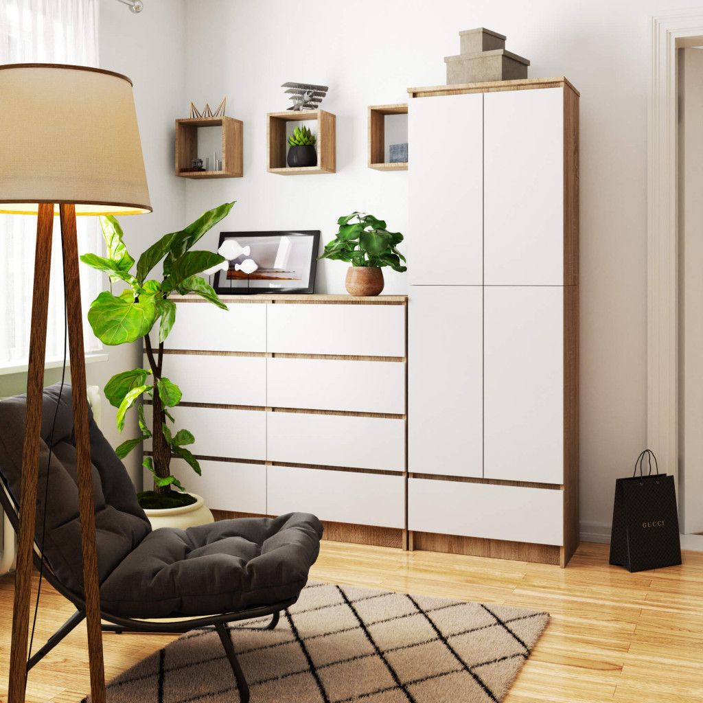 Dulap închis R60 cu sertar și 4 rafturi – stejar sonoma și alb, 60 × 35 × 180 cm - imagine 5