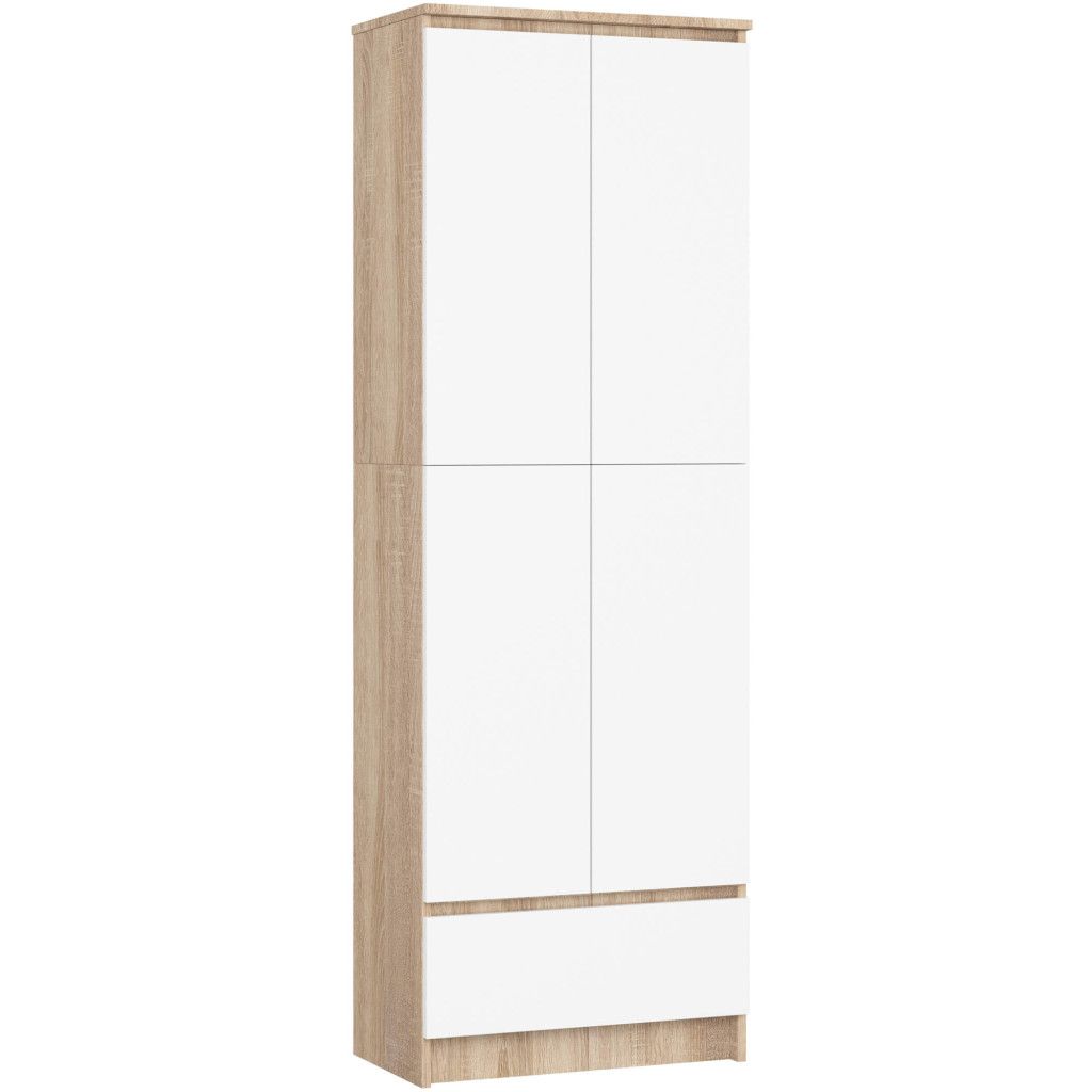 Dulap închis R60 cu sertar și 4 rafturi – stejar sonoma și alb, 60 × 35 × 180 cm
