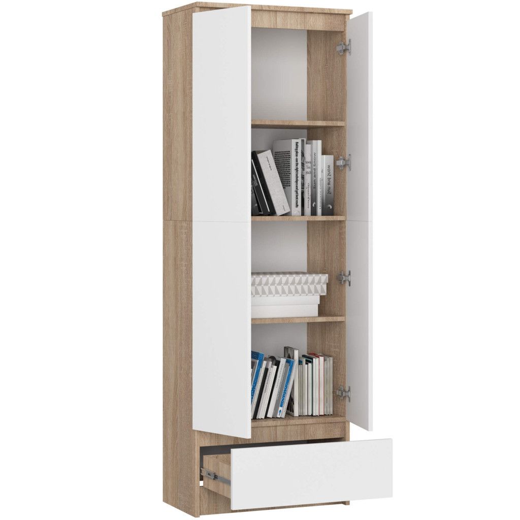 Dulap închis R60 cu sertar și 4 rafturi – stejar sonoma și alb, 60 × 35 × 180 cm - imagine 6