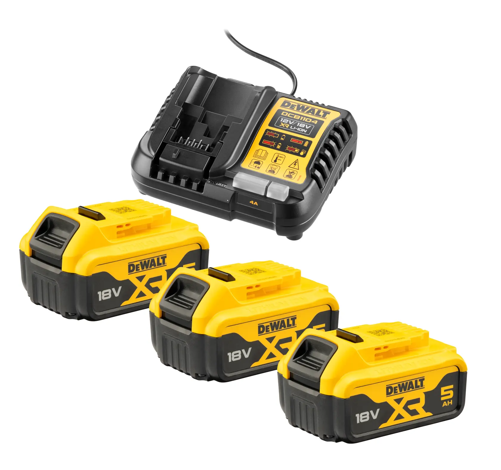 Set acumulatori DeWalt DCB1104P3 – 3 acumulatori 18 V, 5 Ah, cu încărcător - imagine 2