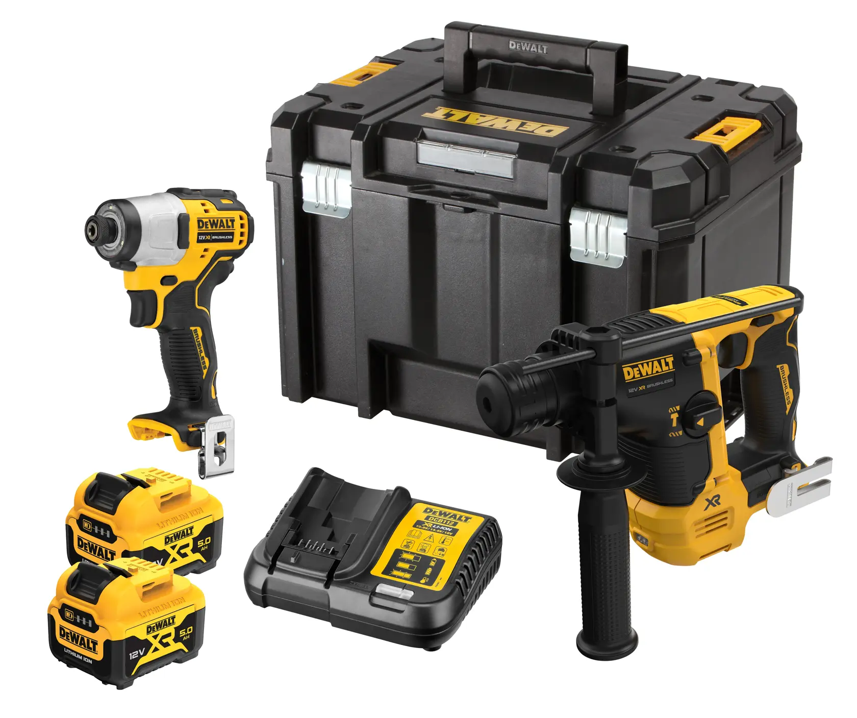 Set de mașini DeWalt DCK2104P2T – rotopercutor SDS Plus și mașină cu impact 12 V XR - imagine 2