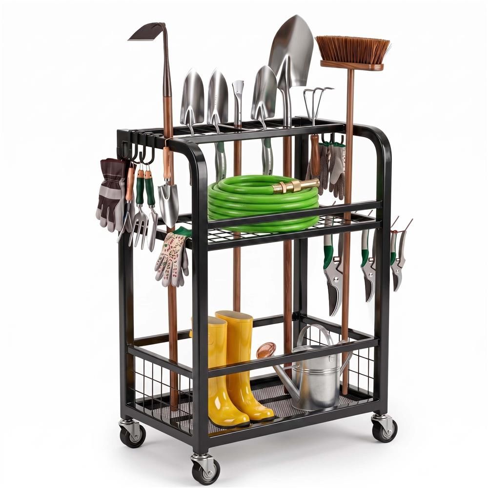 Cărucior mobil pentru scule cu 3 rafturi – 66 × 40 × 96 cm, roți cu frână, negru