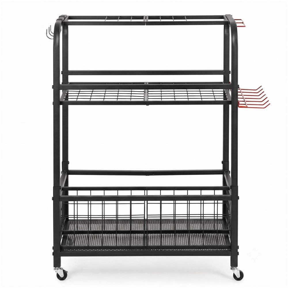 Cărucior mobil pentru scule cu 3 rafturi – 66 × 40 × 96 cm, roți cu frână, negru - imagine 5