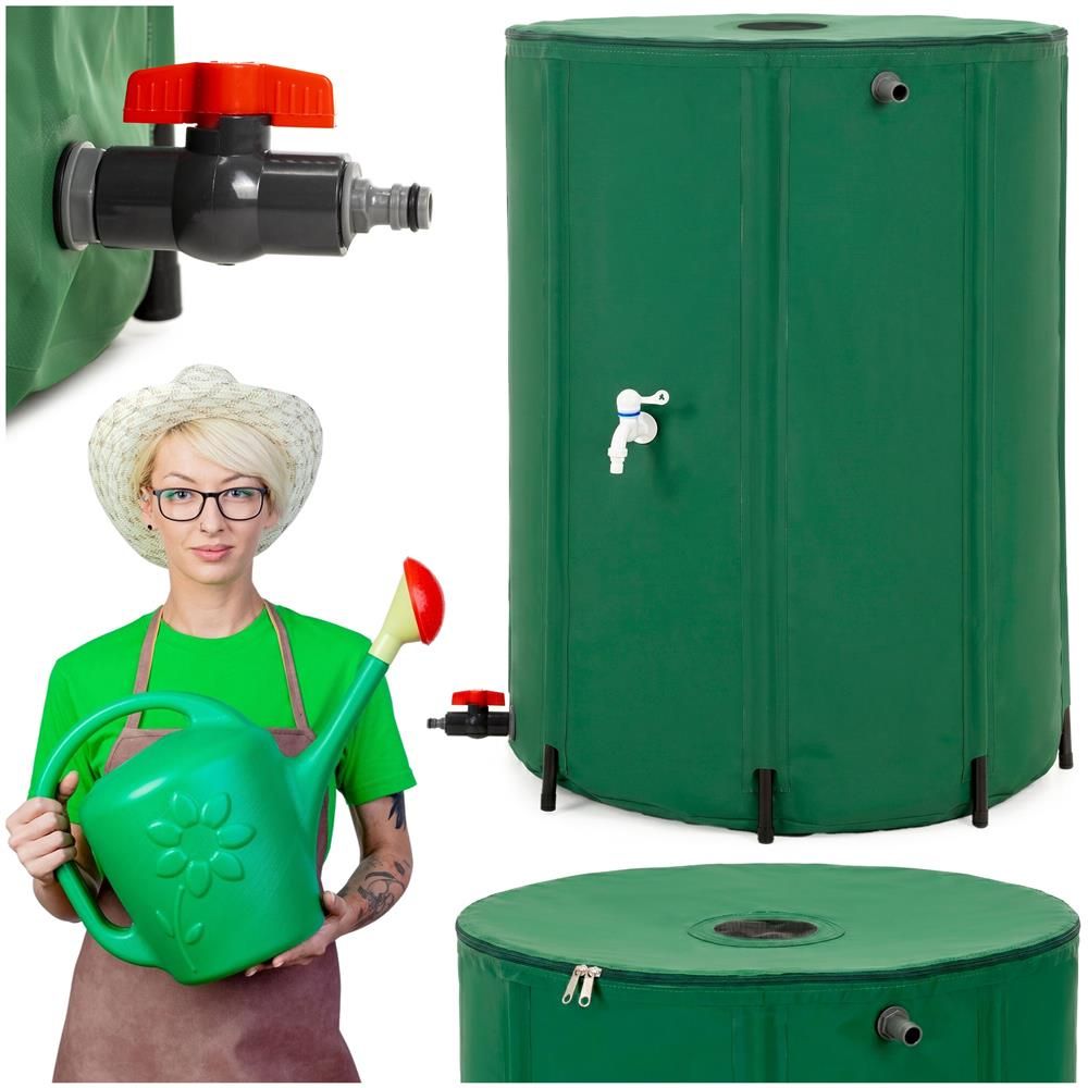 Rezervor pliabil pentru apă de ploaie 500 L – PVC 1000D, 2 robinete, preaplin, verde - imagine 2