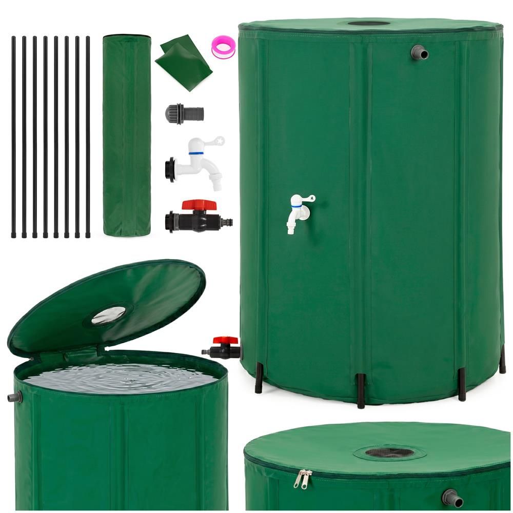 Rezervor pliabil pentru apă de ploaie 500 L – PVC 1000D, 2 robinete, preaplin, verde - imagine 3