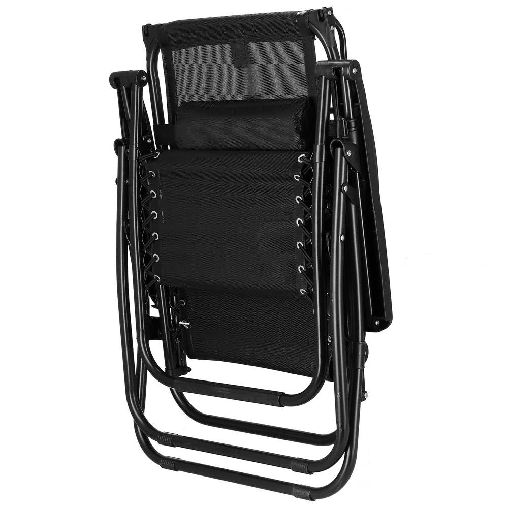 Șezlong pliabil cu copertină reglabilă și masă laterală – cadru din oțel, 175 × 77 × 127 cm, negru - imagine 2