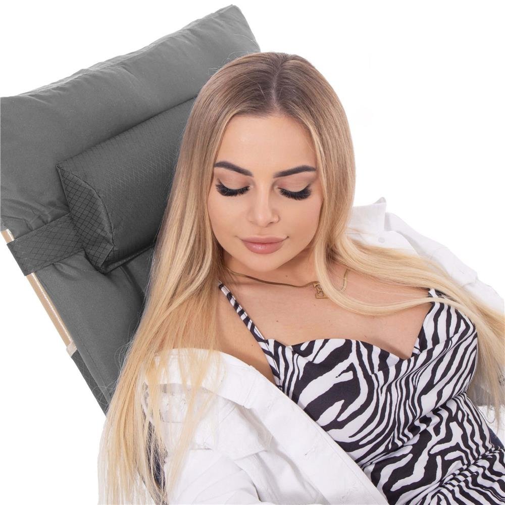 Șezlong pliabil cu pernă și suport pentru picioare reglabil – 176 × 66 × 92 cm, gri - imagine 6