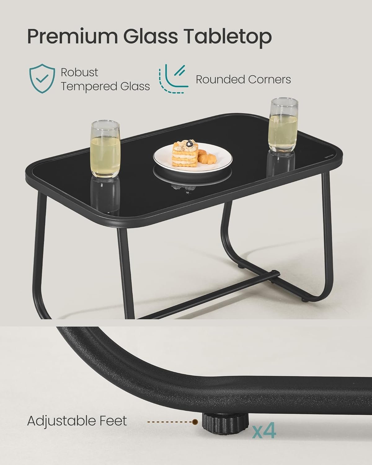 Set mobilier grădină Songmics GGF0028BZ01 – 4 locuri, 2 scaune balansoar, canapea și masă, negru - imagine 3
