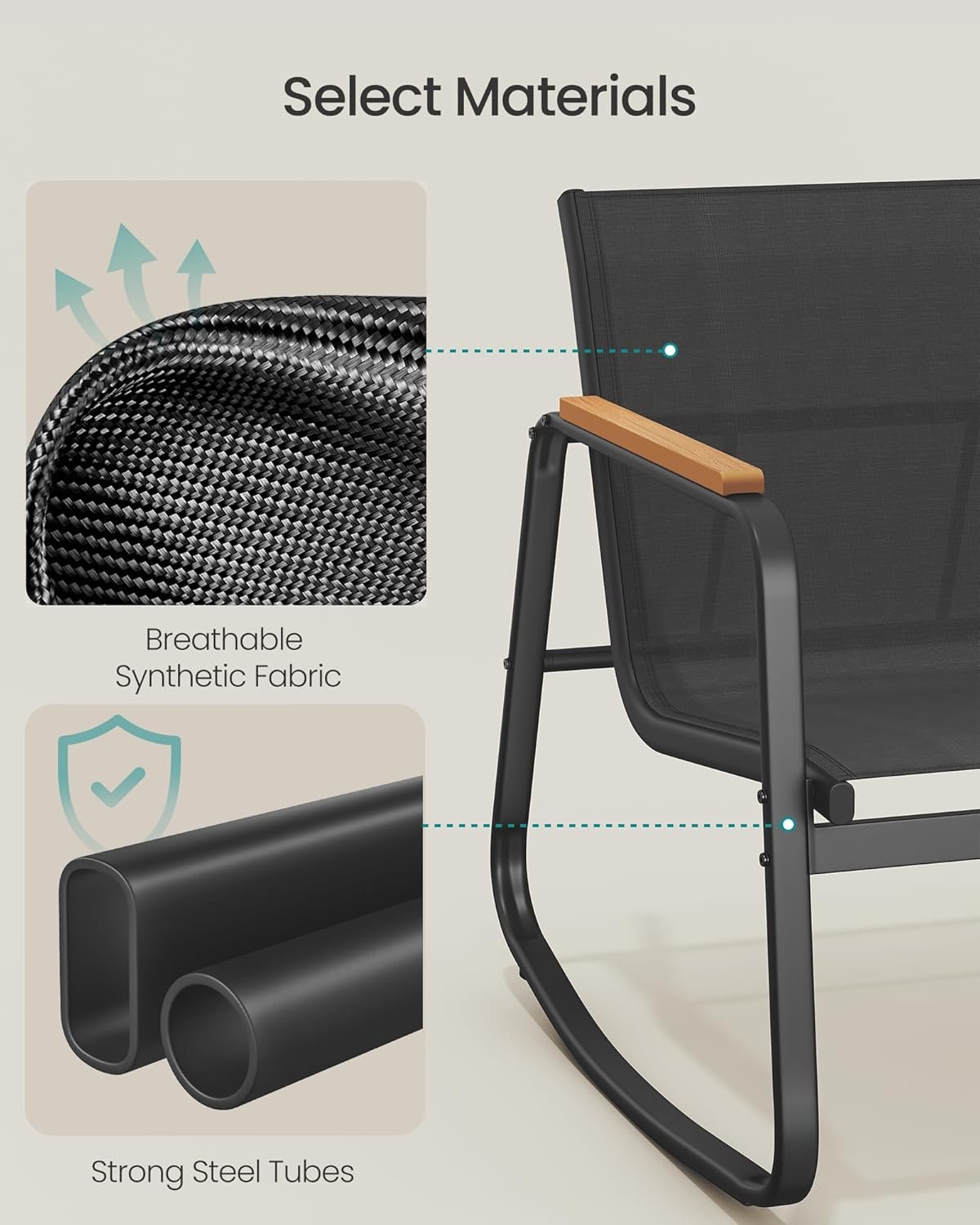 Set mobilier grădină Songmics GGF0028BZ01 – 4 locuri, 2 scaune balansoar, canapea și masă, negru - imagine 7