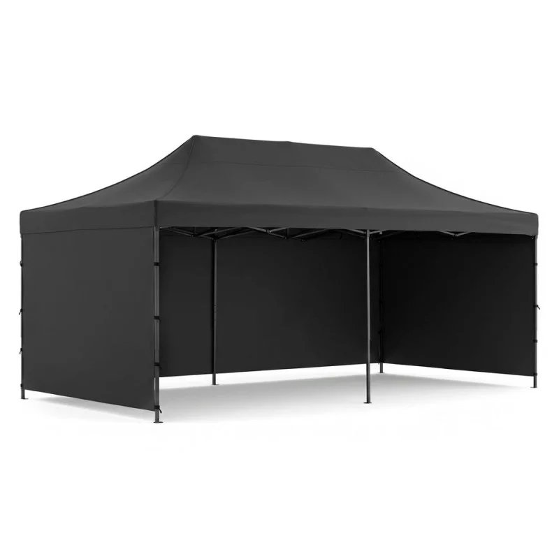 Pavilion de grădină pliabil 300 × 600 cm – înălțime reglabilă, cu 3 pereți laterali, negru