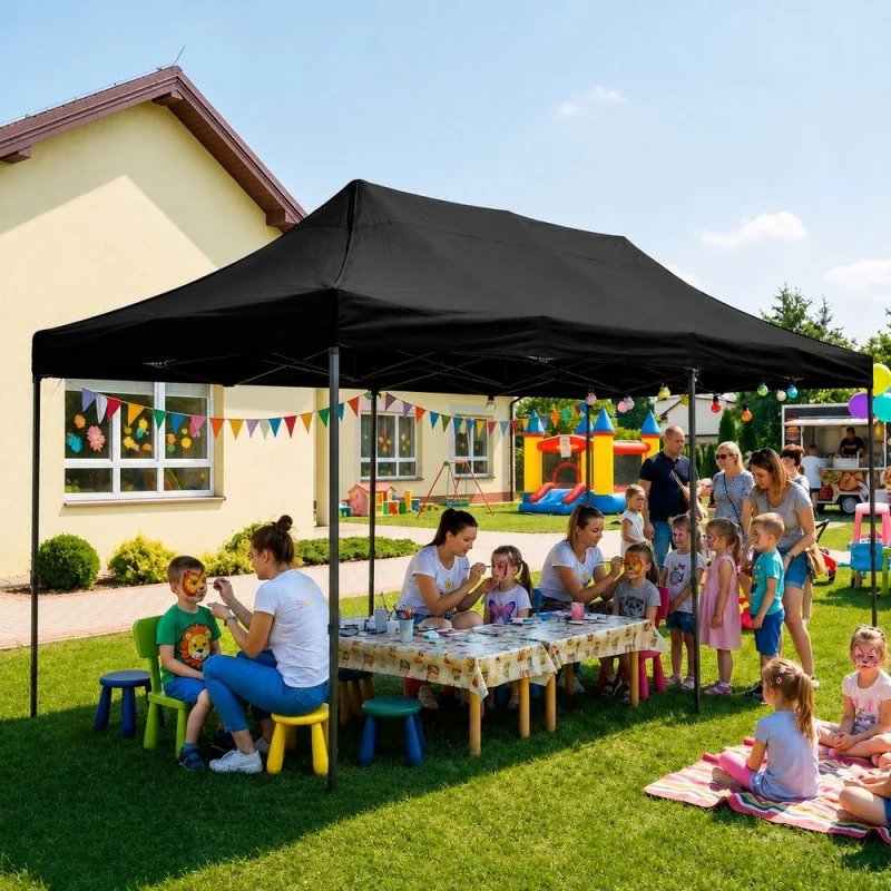 Pavilion de grădină pliabil 300 × 600 cm – înălțime reglabilă, cu 3 pereți laterali, negru - imagine 3