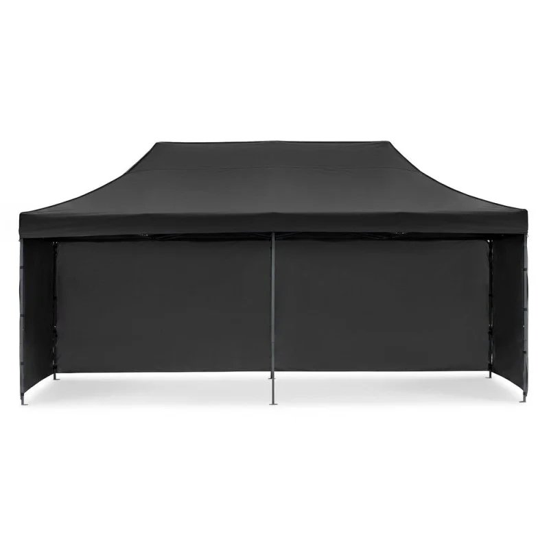 Pavilion de grădină pliabil 300 × 600 cm – înălțime reglabilă, cu 3 pereți laterali, negru - imagine 5