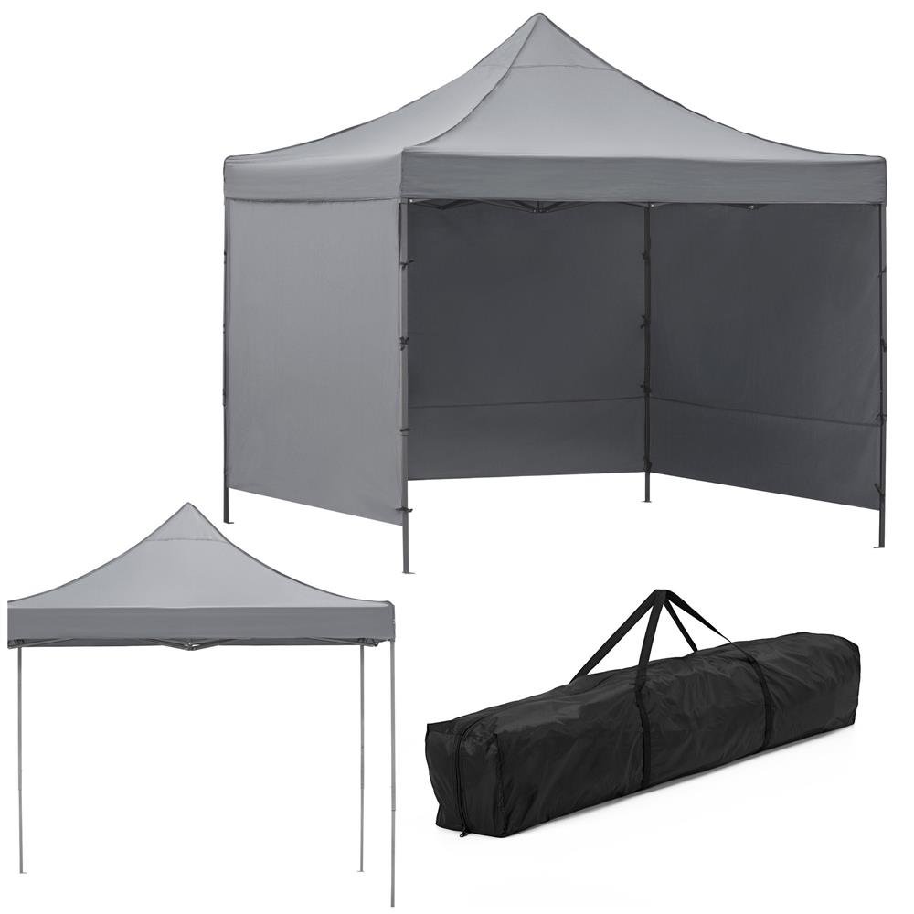 Pavilion pliabil de grădină GP-0003 – 3 × 3 m, 3 pereți laterali, structură din oțel, gri - imagine 2