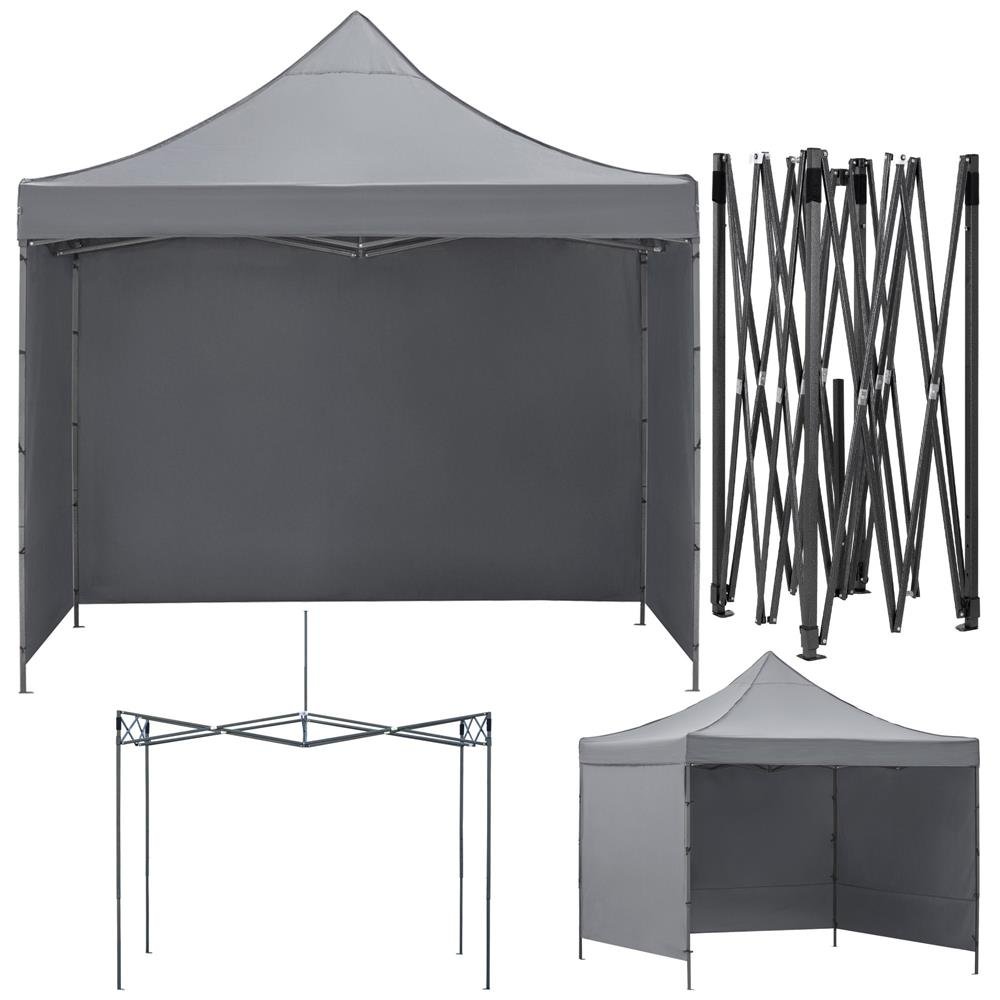 Pavilion pliabil de grădină GP-0003 – 3 × 3 m, 3 pereți laterali, structură din oțel, gri - imagine 3