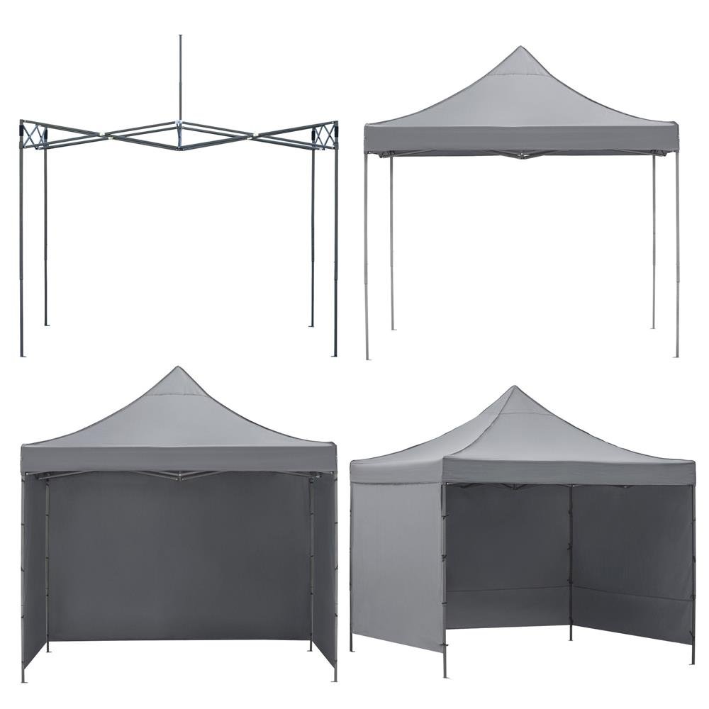 Pavilion pliabil de grădină GP-0003 – 3 × 3 m, 3 pereți laterali, structură din oțel, gri - imagine 4