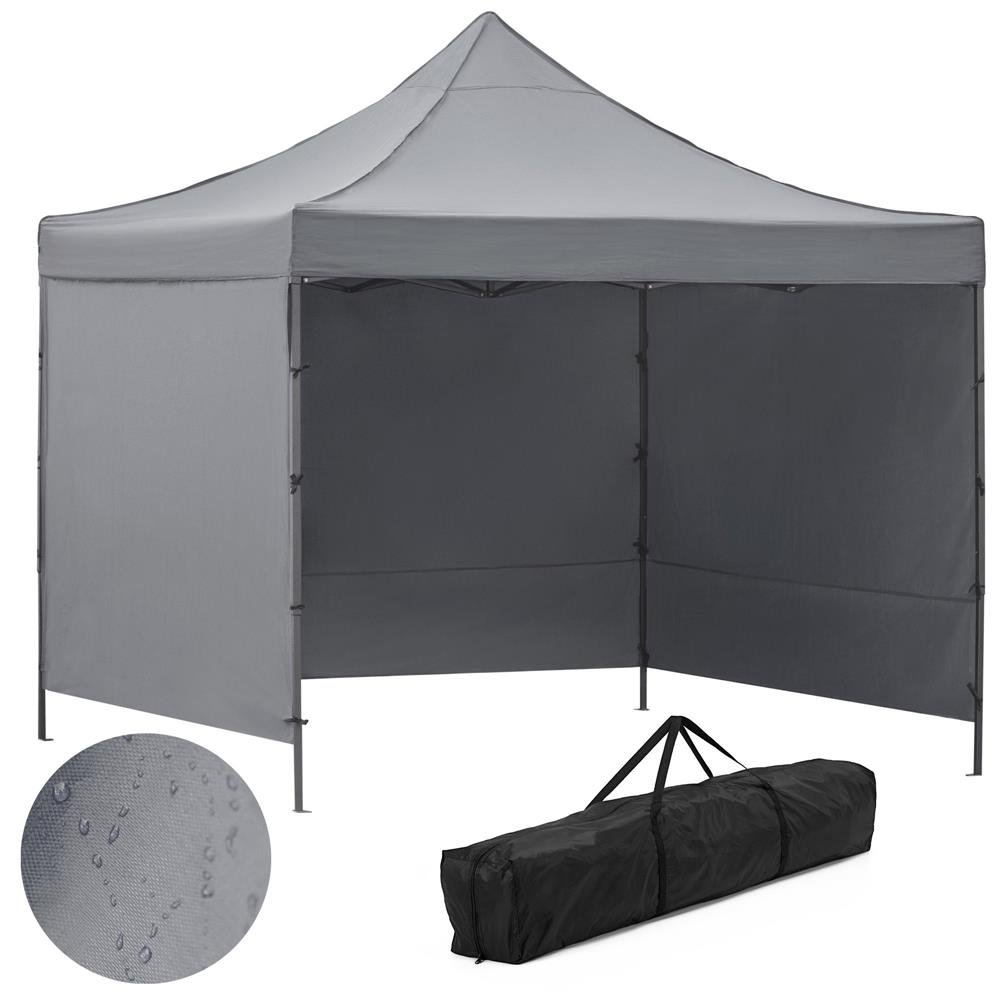 Pavilion pliabil de grădină GP-0003 – 3 × 3 m, 3 pereți laterali, structură din oțel, gri - imagine 5