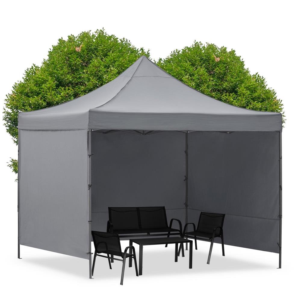 Pavilion pliabil de grădină GP-0003 – 3 × 3 m, 3 pereți laterali, structură din oțel, gri - imagine 7