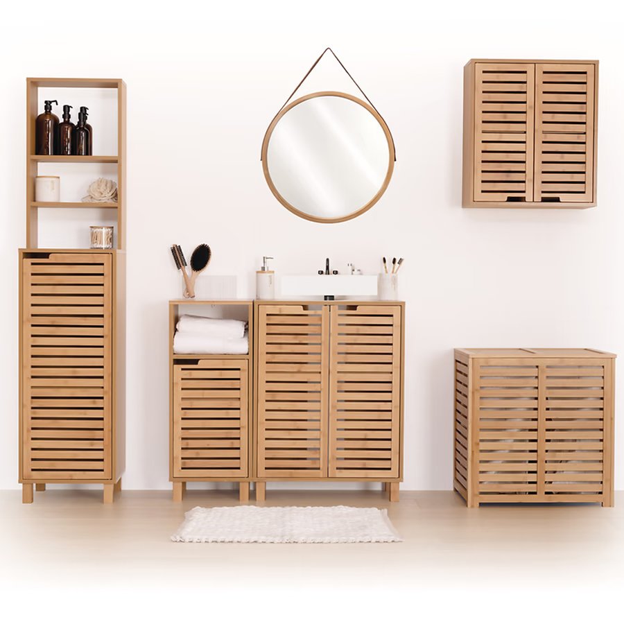 Dulap suspendat 5five Sicela JJ-160816 – bambus și MDF, ușă cu lamele, natur - imagine 6