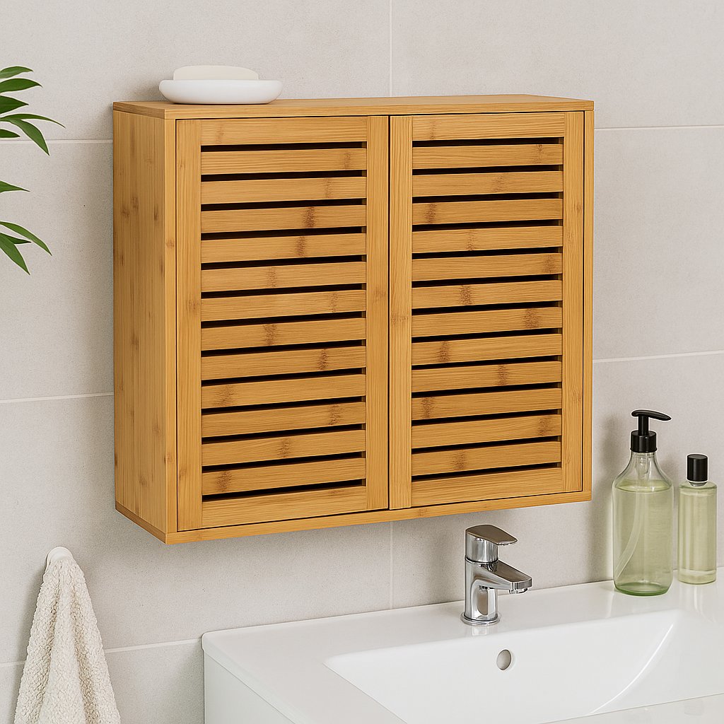 Dulap suspendat 5five Sicela JJ-160816 – bambus și MDF, ușă cu lamele, natur - imagine 5