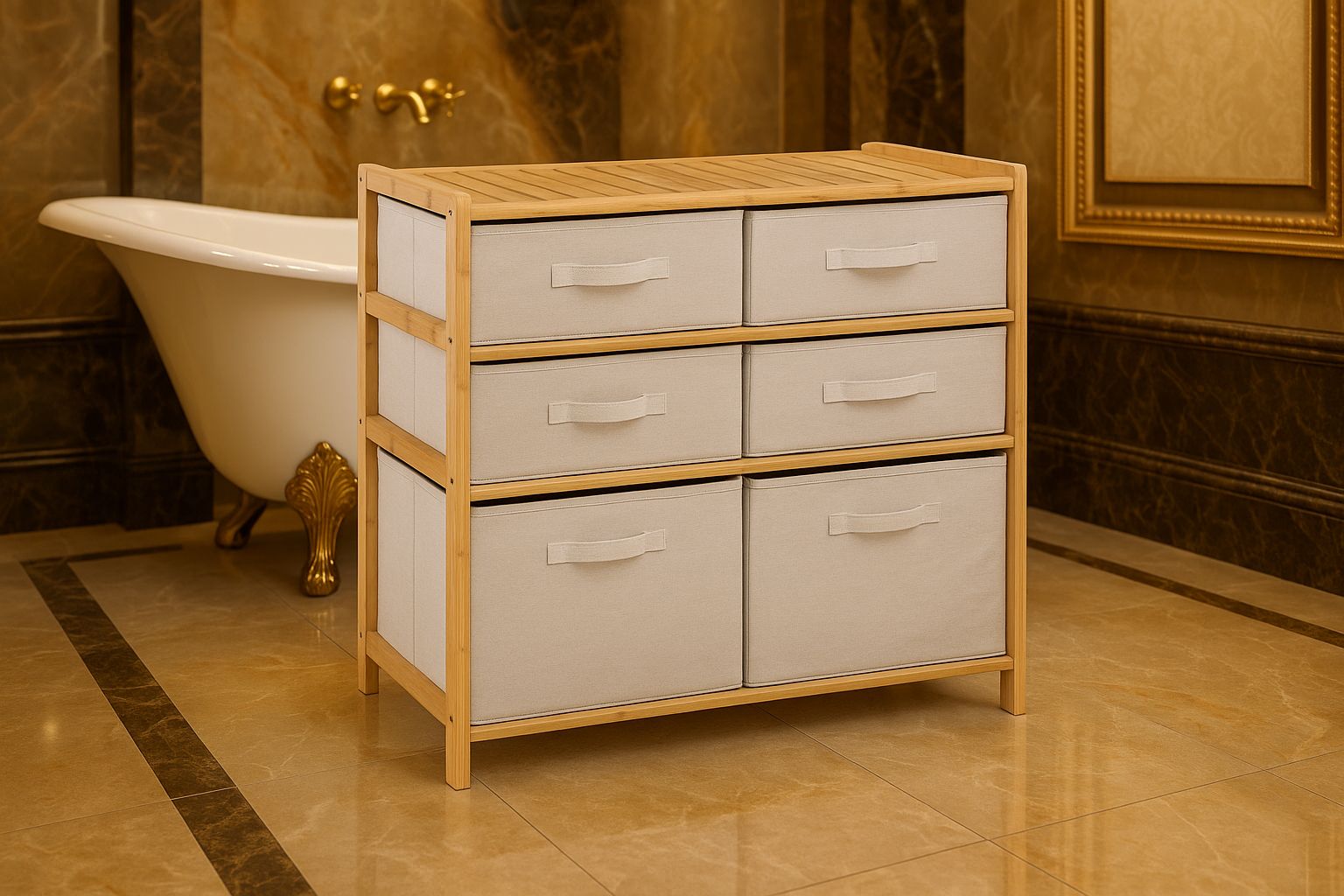 Etajeră dublă 5five Tidy Box – 6 compartimente, bambus, 66×33×78 cm - imagine 2