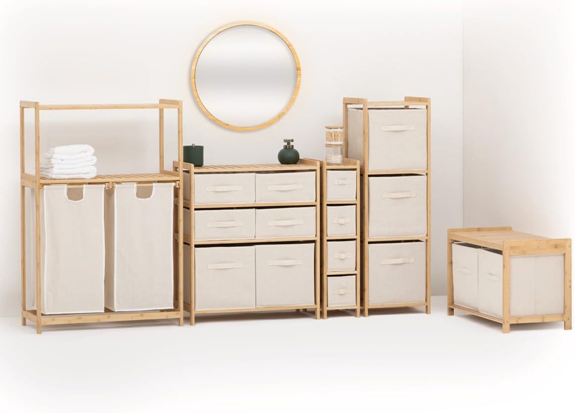 Etajeră dublă 5five Tidy Box – 6 compartimente, bambus, 66×33×78 cm - imagine 3