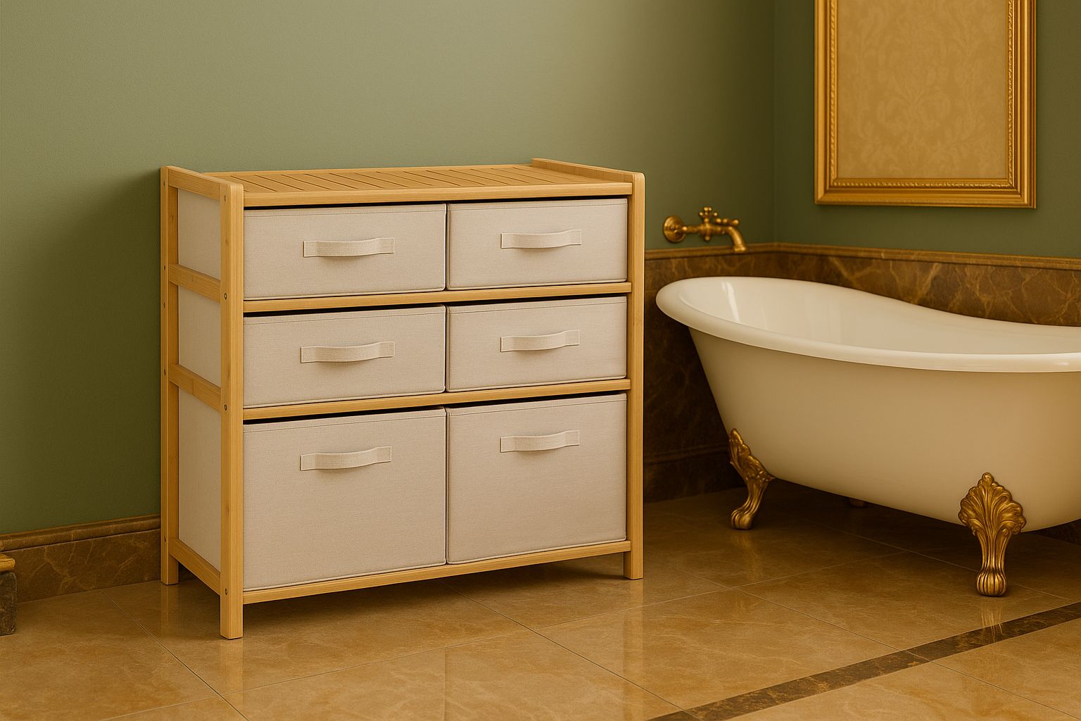 Etajeră dublă 5five Tidy Box – 6 compartimente, bambus, 66×33×78 cm - imagine 8