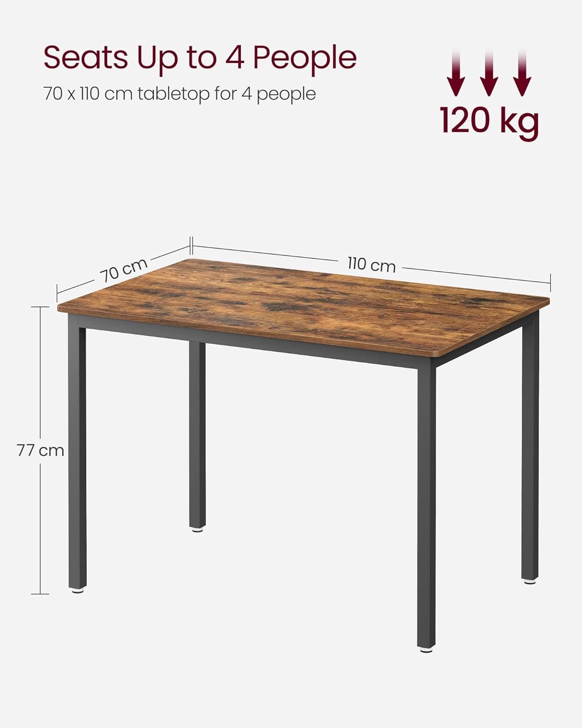 Masă de bucătărie Vasagle KDT081B01 – 4 persoane, stil industrial - imagine 2