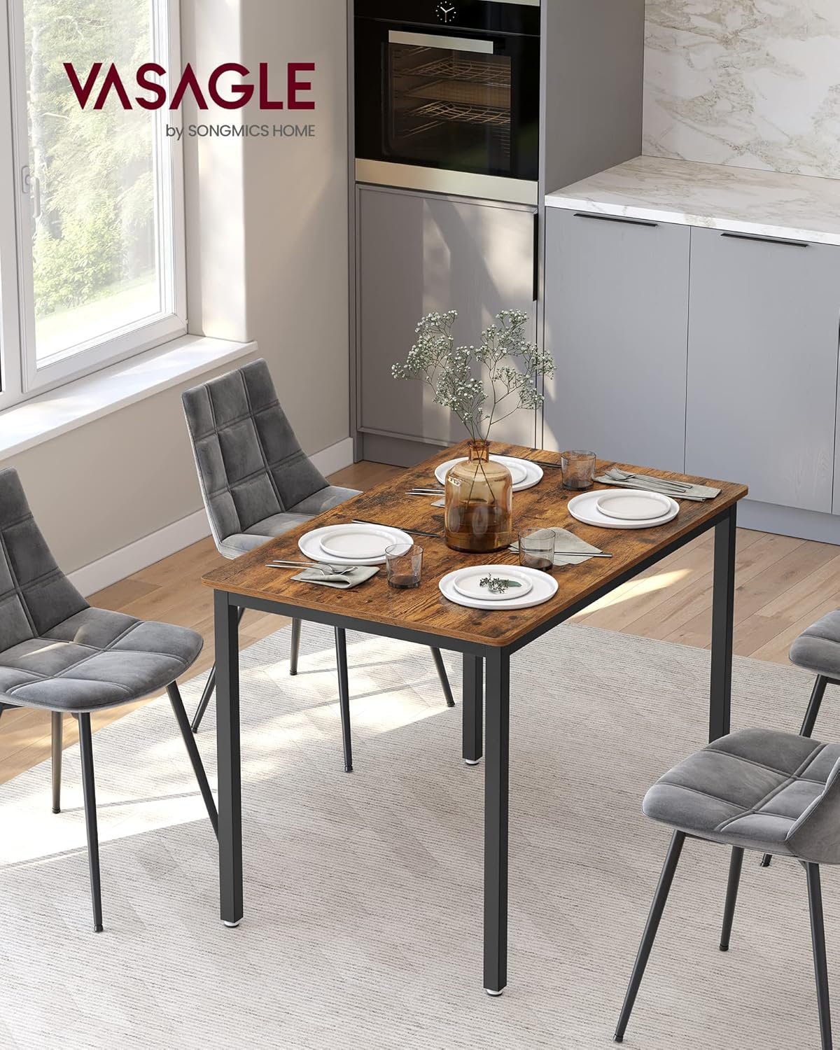 Masă de bucătărie Vasagle KDT081B01 – 4 persoane, stil industrial - imagine 7