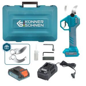 Foarfecă de grădină cu acumulator Könner & Söhnen KS CPS20V-40 Case – 20 V, 40 mm, acumulator 2 Ah, valiză