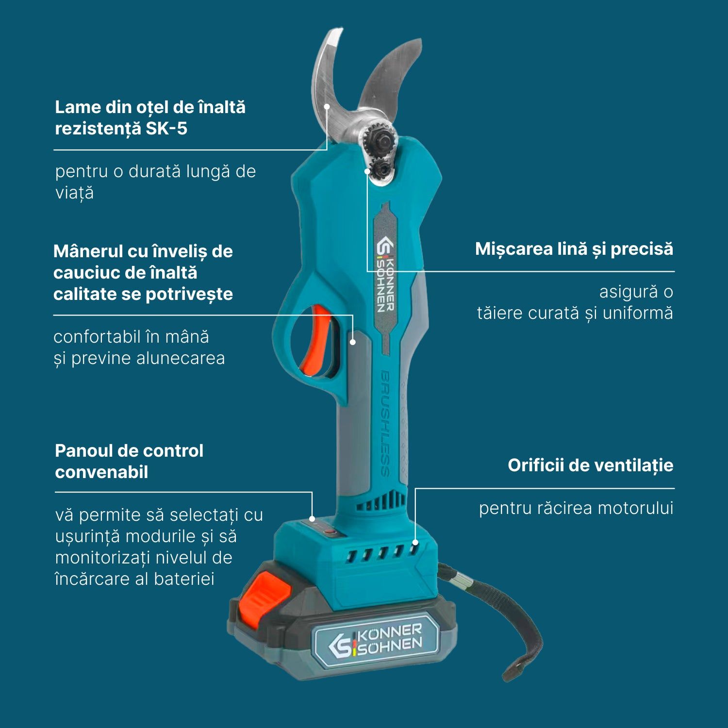 Foarfecă de grădină cu acumulator Könner & Söhnen KS CPS20V-32 Case – cu acumulator 2 Ah și încărcător - imagine 7