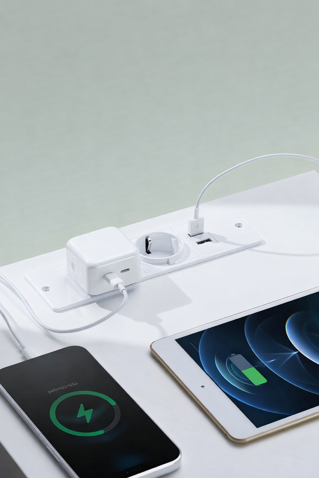 Noptieră Vasagle Kailyn LET821W02 – 2 sertare, 2 prize și 2 porturi USB, 35 × 40 × 49 cm, alb - imagine 4