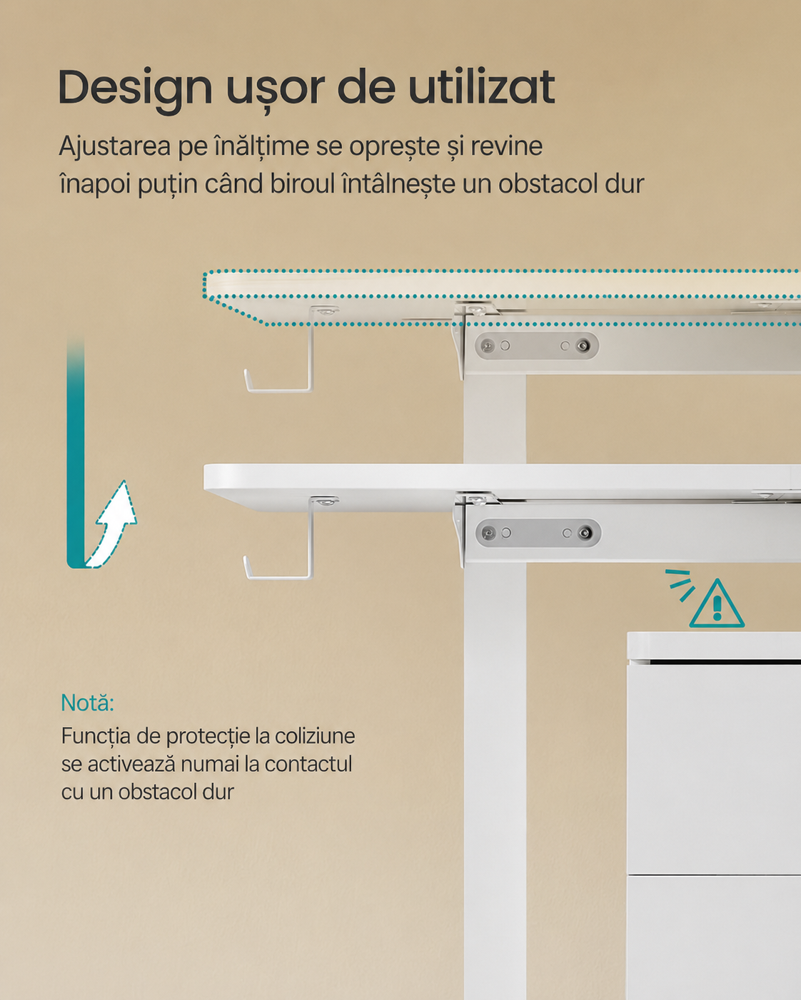 Birou reglabil electric Songmics LSD134W01 – 140 × 60 cm, memorie 4 poziții, alb - imagine 3