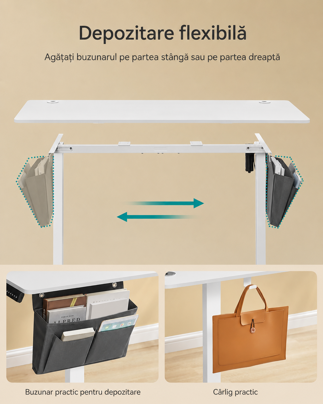 Birou reglabil electric Songmics LSD134W01 – 140 × 60 cm, memorie 4 poziții, alb - imagine 4