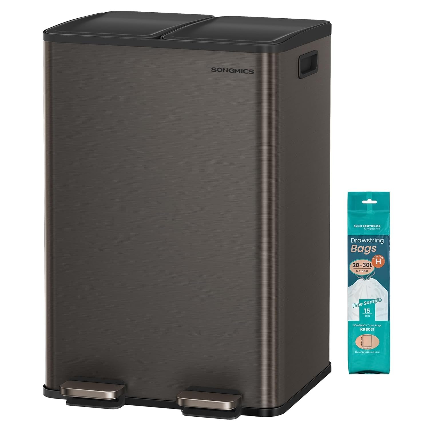 Coș de gunoi Songmics LTB741G01 – 2 × 30 L, soft-close, antracit - imagine 8