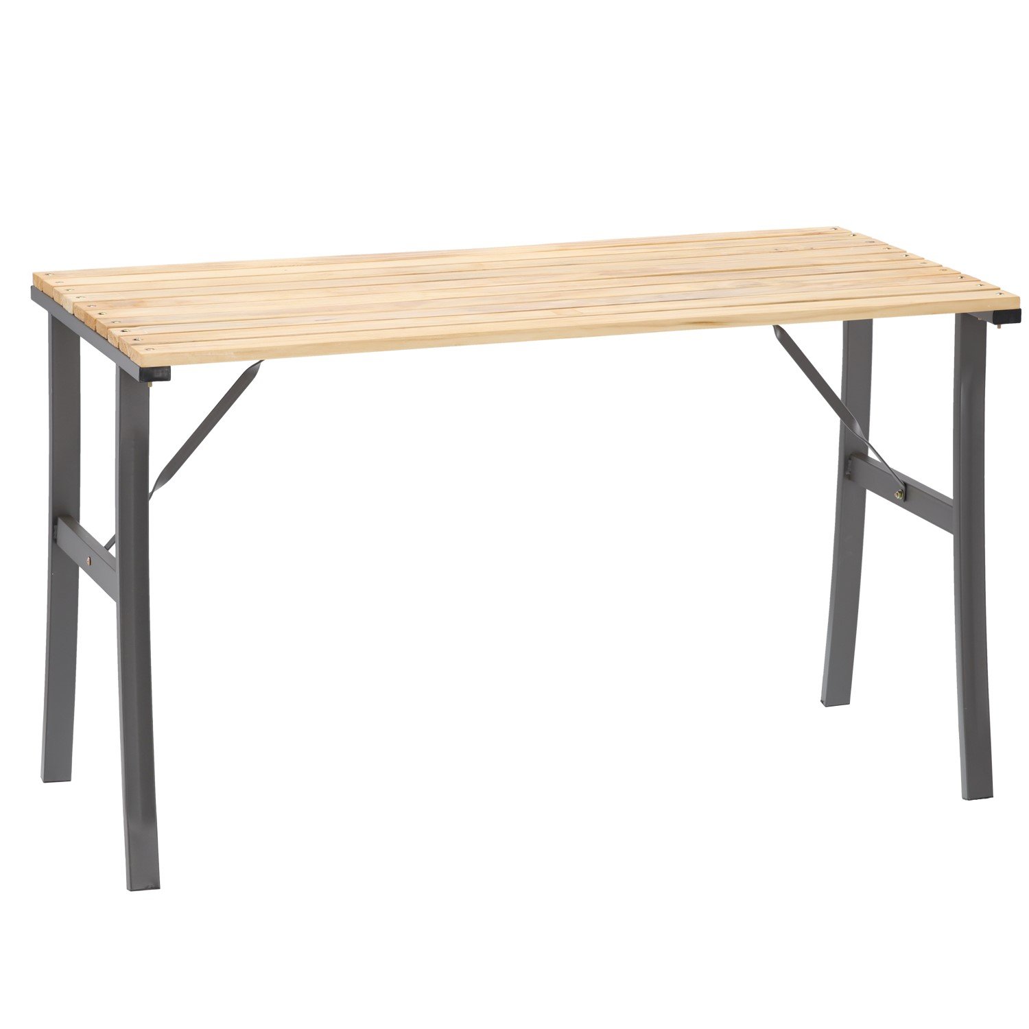 Masă de grădină cu cadru metalic și blat din lemn impregnat – 120 × 60 × 71 cm, natur