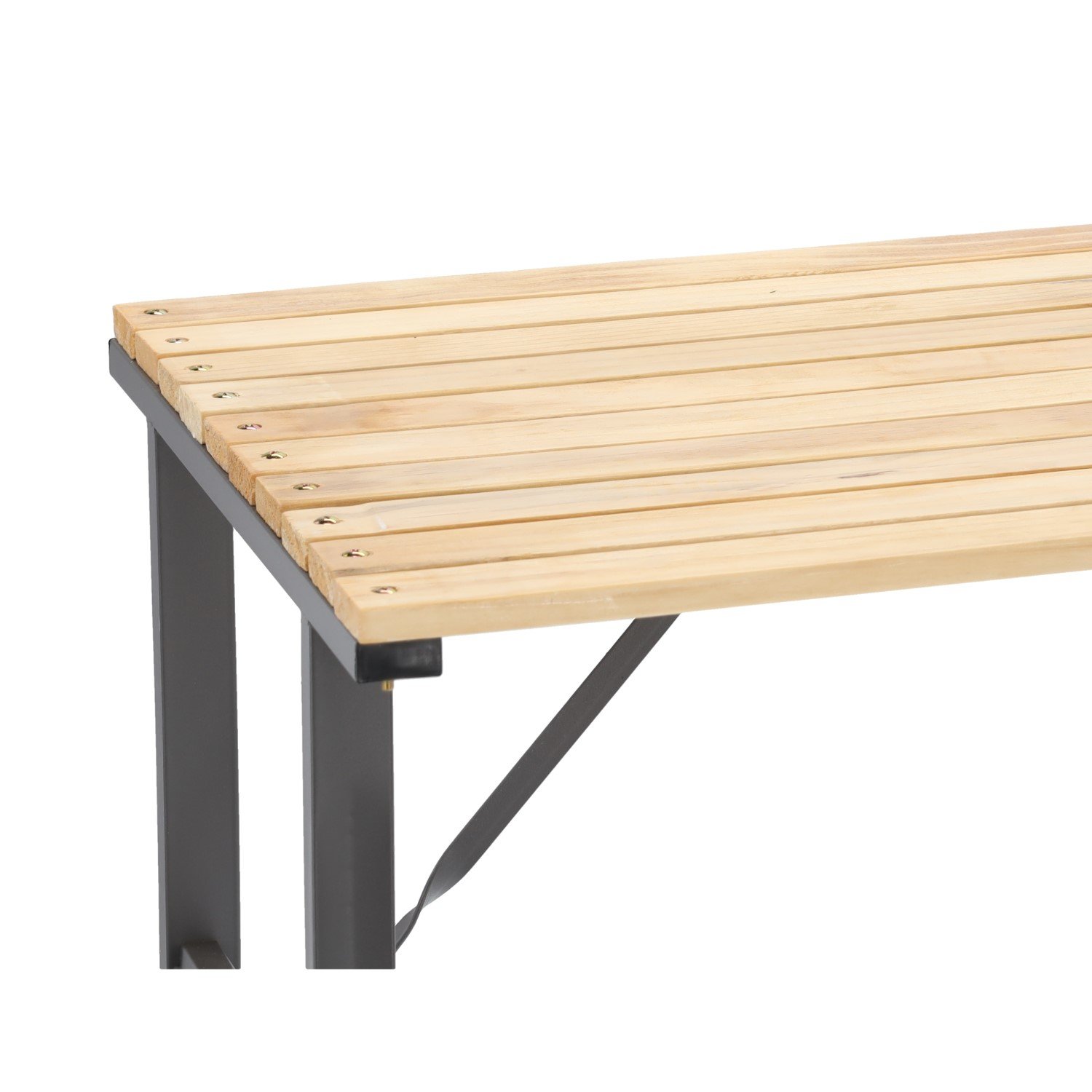 Masă de grădină cu cadru metalic și blat din lemn impregnat – 120 × 60 × 71 cm, natur - imagine 2