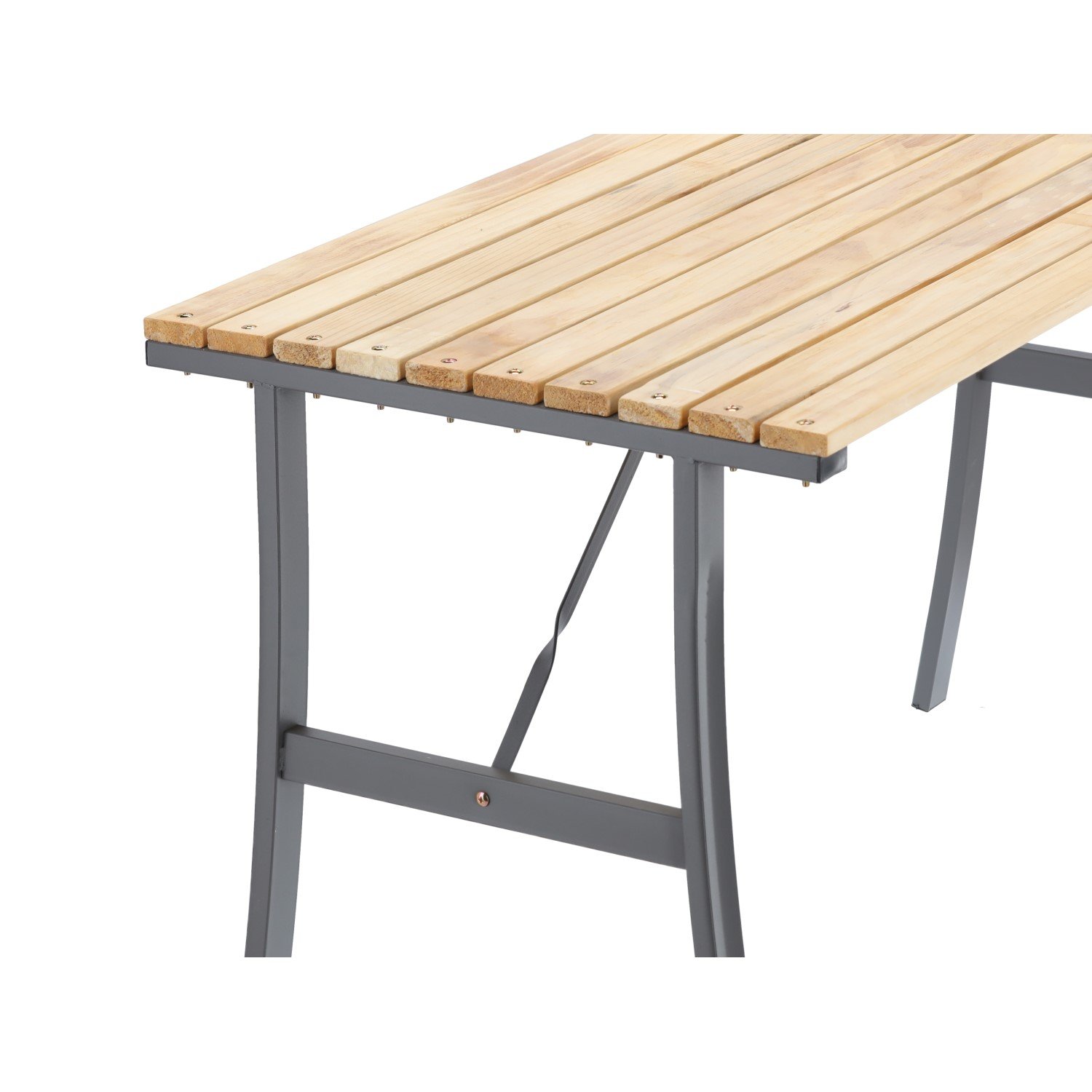 Masă de grădină cu cadru metalic și blat din lemn impregnat – 120 × 60 × 71 cm, natur - imagine 3