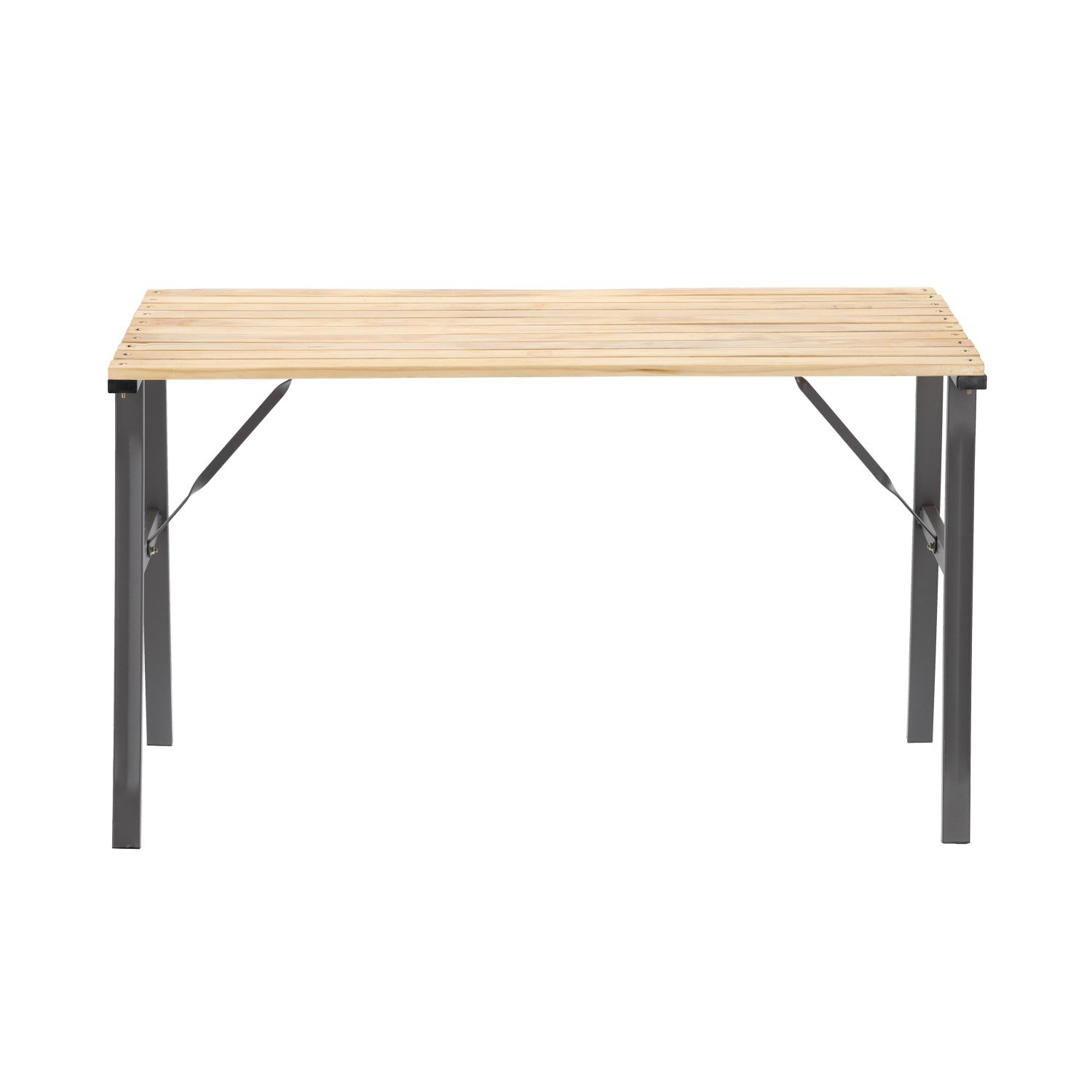 Masă de grădină cu cadru metalic și blat din lemn impregnat – 120 × 60 × 71 cm, natur - imagine 4