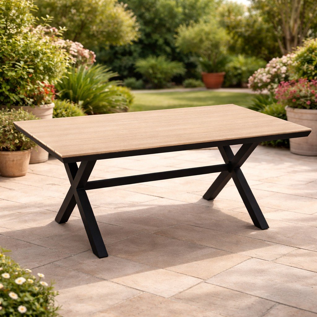 Masă de grădină din aluminiu și polywood – imitație lemn, maro, 180 × 100 × 75 cm