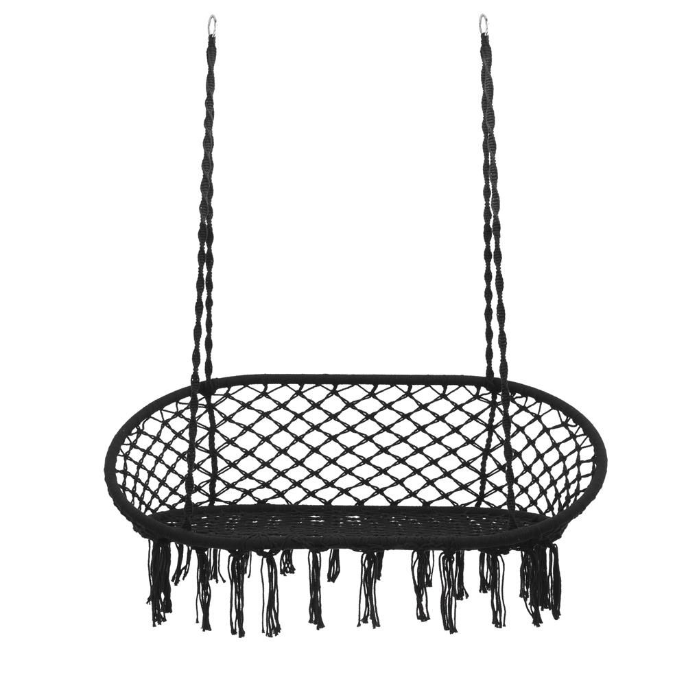 Scaun dublu leagăn suspendat SPR-0048 – stil boho, cu perne, 300 kg, negru - imagine 7