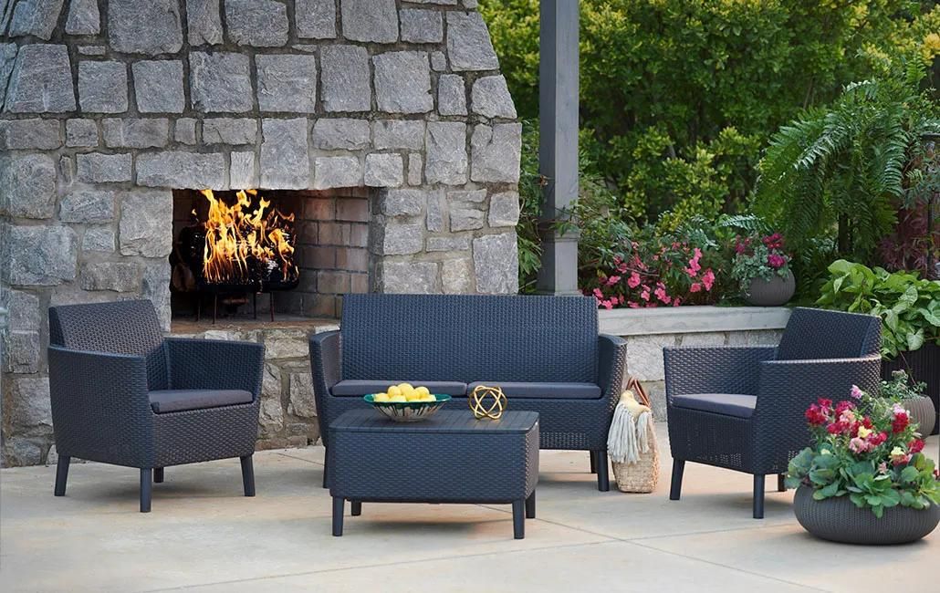 Canapea de exterior Keter Salemo cu 2 locuri grafit – 133 × 66,5 × 76 cm, aspect de ratan - imagine 4