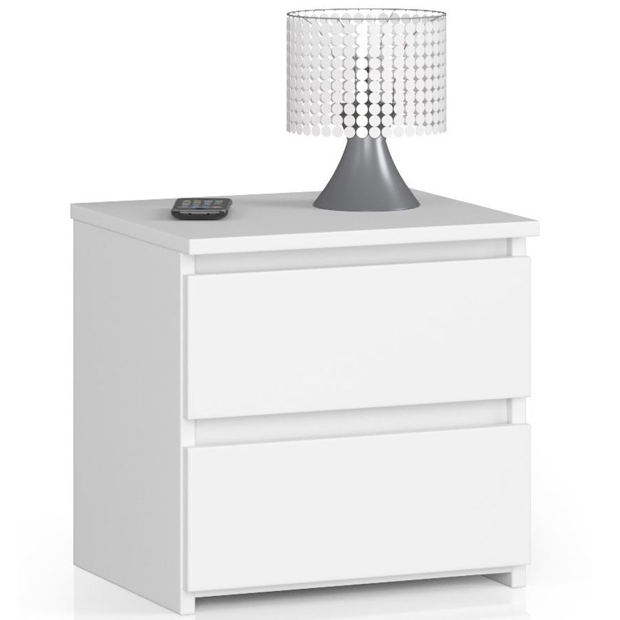 Noptieră CL2 cu 2 sertare – PAL laminat 16 mm, alb mat, 40 × 35 × 40 cm