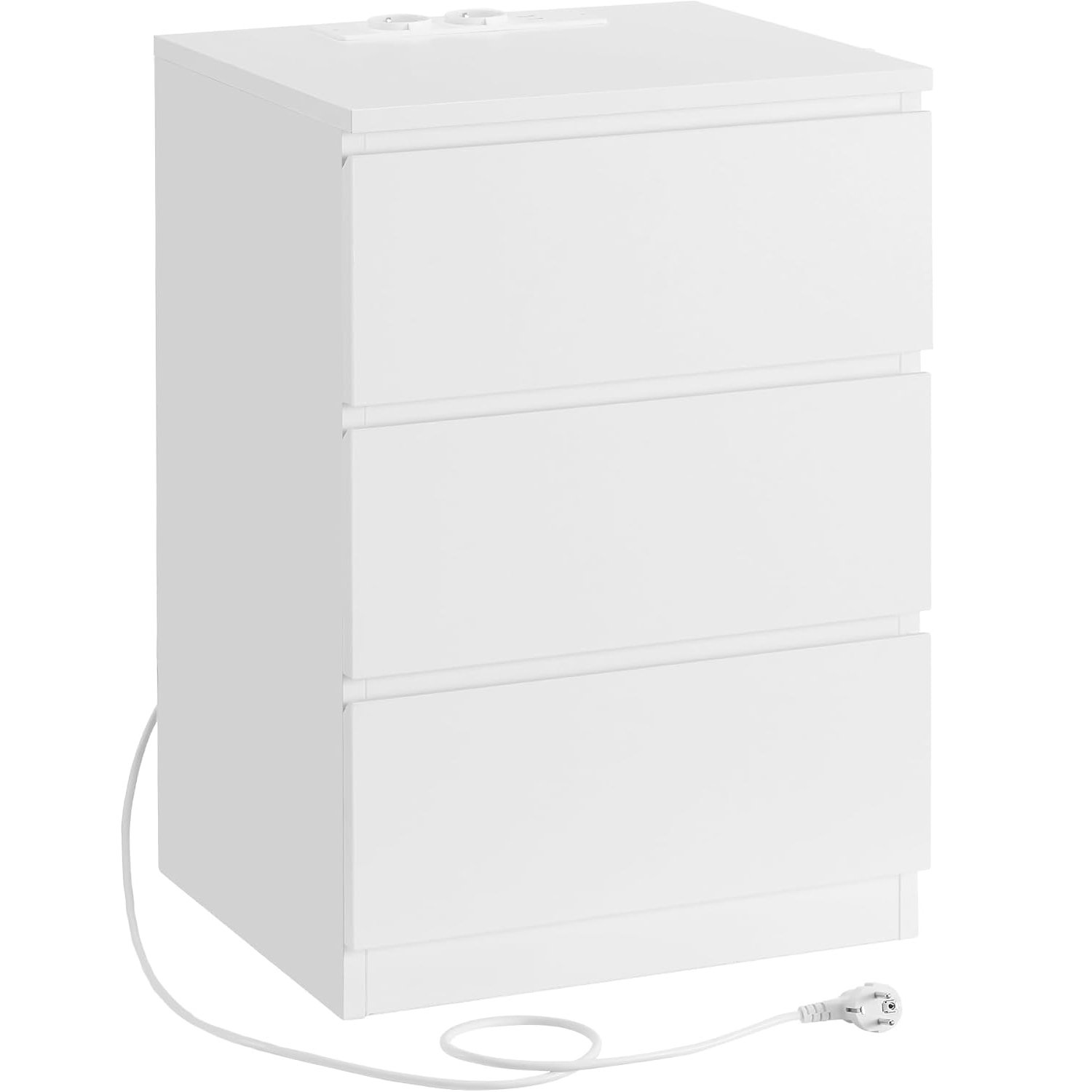 Noptieră Vasagle LET631W14V1 – 3 sertare, 2 prize și 2 porturi USB, albă