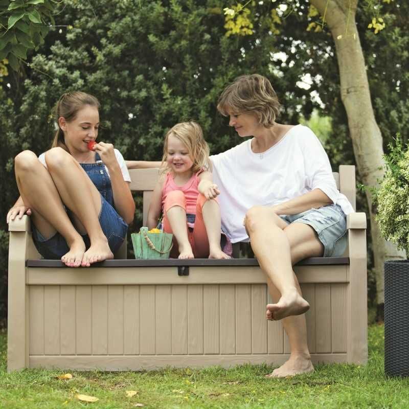 Bancă de grădină cu ladă de depozitare Keter Eden 265 l crem – 140 × 60 × 84 cm - imagine 5