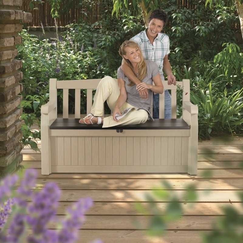 Bancă de grădină cu ladă de depozitare Keter Eden 265 l crem – 140 × 60 × 84 cm - imagine 6