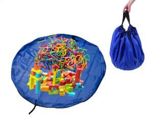 Covoraș de joacă și sac pentru jucării – poliester, diametru 150 cm, albastru – poza 1