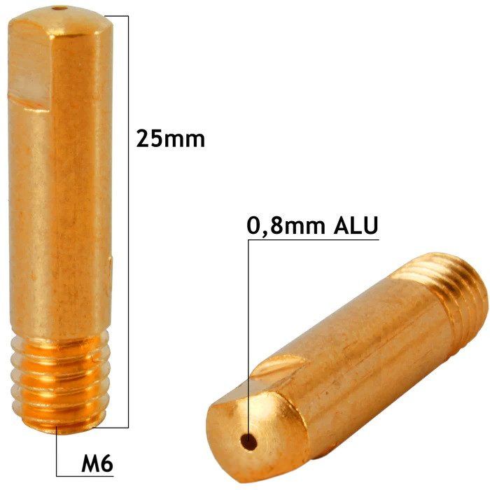 Duză de contact Intensiv M6x25 mm pentru sârmă de aluminiu 0,8 mm – pistolet MIG-MAG MB14 și MB15 - imagine 2